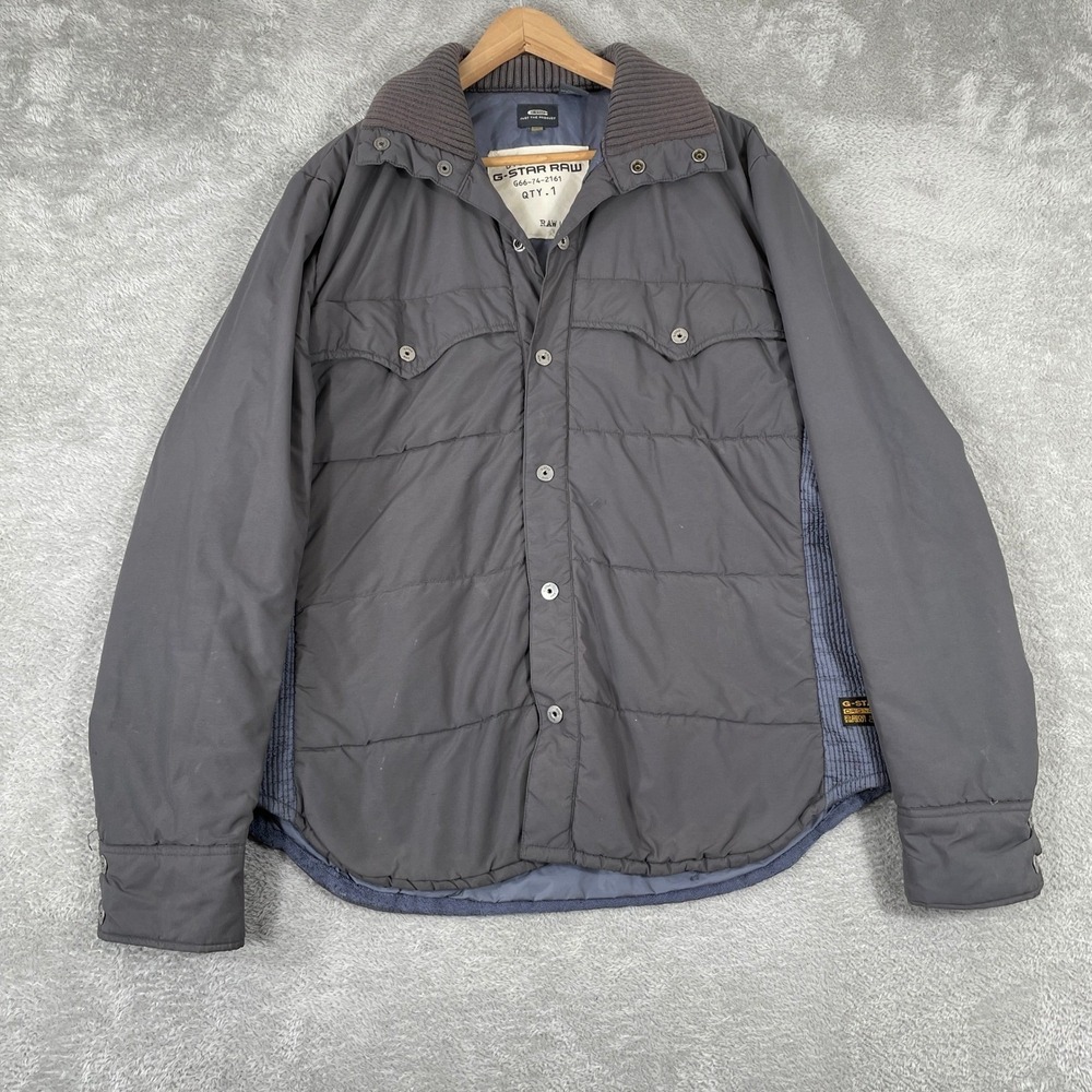 G-Star Raw Quilted Western Shirt Mens XL Gray Padded Utility Corduroy Jacket